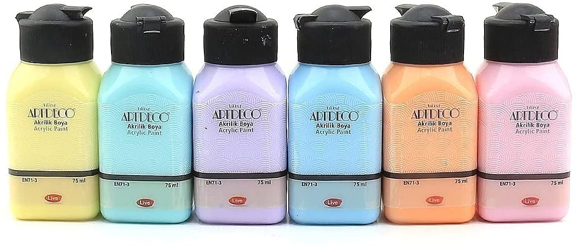 ARTDECO Professional Acrlyic 페인트 파스텔 Chalky 6x75 ml 병, 예술가를위한 모든 표면 페인팅 안료 Ceramic Stone Wall